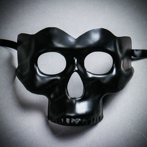 Halloween Half Skull Face Mask Masquerade Day of the Dead - Black